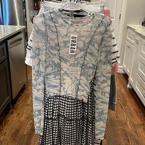 NWT Urban Outfitters Sheer Blue & Cream Top Super Soft Size Small